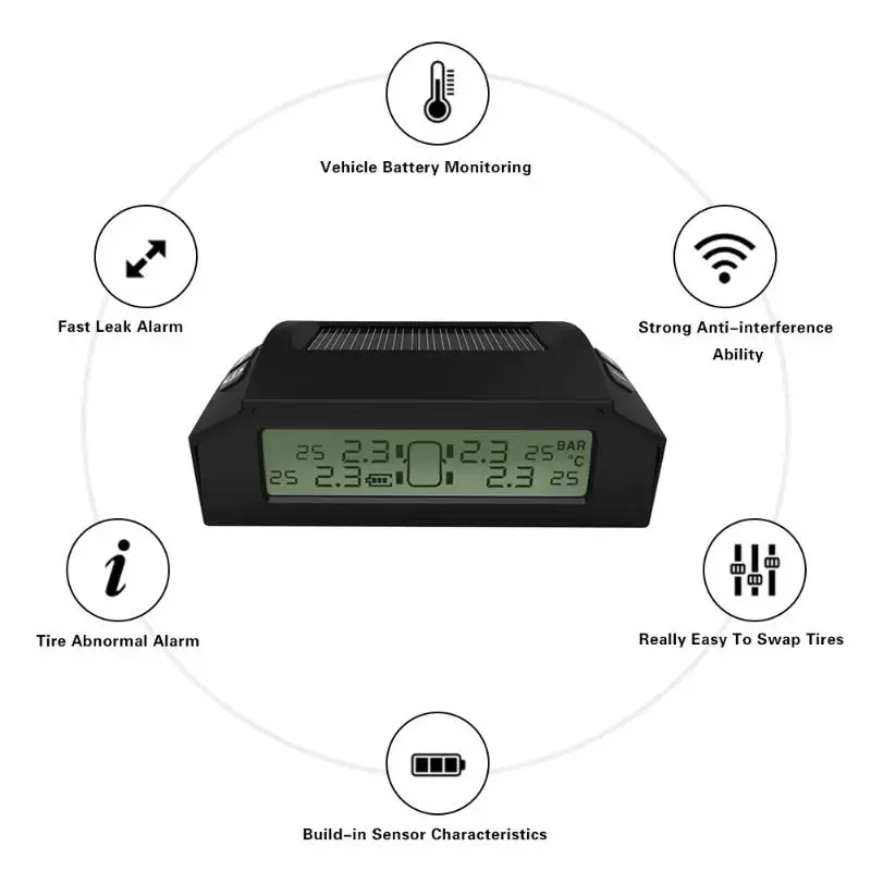 CARCHET Car Auto TPMS Tire Pressure Monitoring System Wireless 4 Sensors Solar Energy