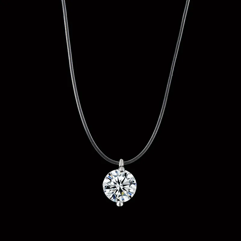 

Female Transparent Fishing Line Necklace Silver Invisible Chain Necklace Women Rhinestone Choker Necklace Collier Femme Women
