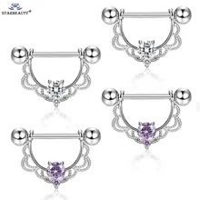 2 шт кружево с цирконом драгоценный камень ниппель Кольцо Серьги сталь Штанга пирсинг ювелирные изделия пирсинг язык кольцо шпильки штанги