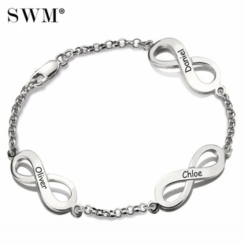 

Women's Infinity Pendant Bracelet Custom Name Letter Bracelets Handmade 925 Sterling Silver Jewelry with Kids Names Mom Pulseras