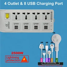 Мощность полосы ЕС портативное зарядное устройство Гнездо 8 USB(5 V/2100mA) с 3 метра/10 футов