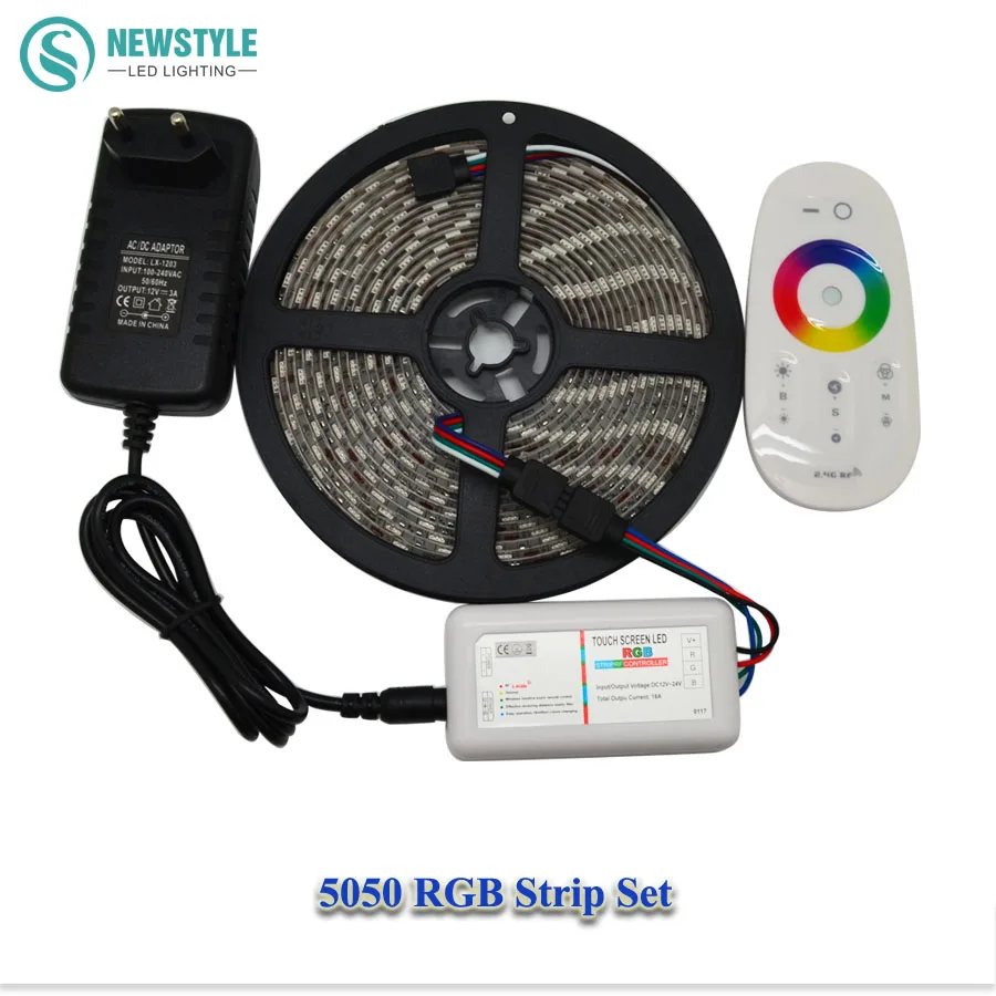 

DC12V 5050 Waterproof RGB Led Strip Flexible Tape Ribbon led light + RF Touch Remote Controller + Power Adapter Supply