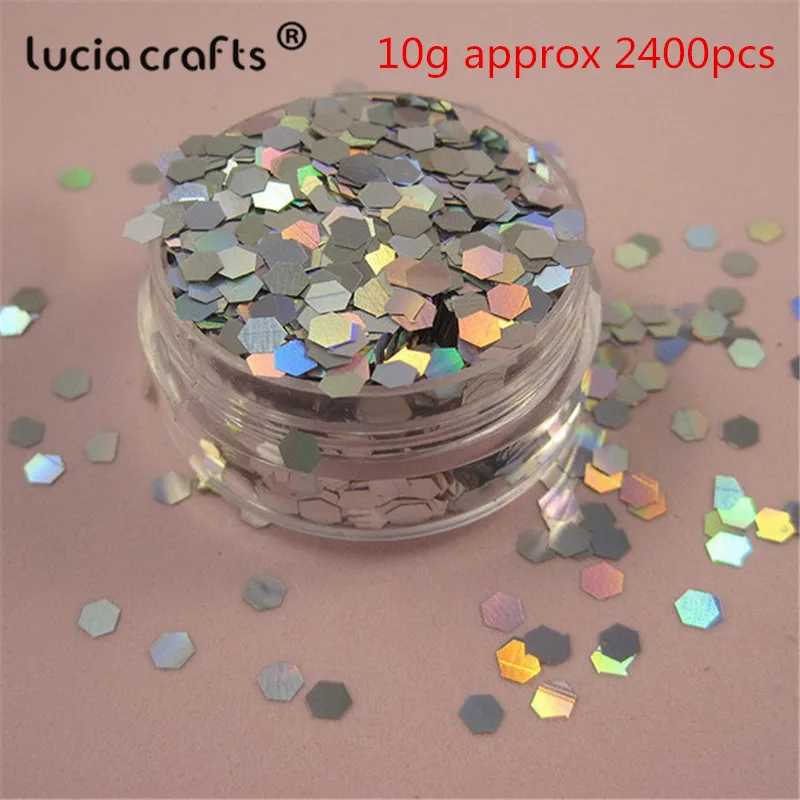 Lucia crafts Multi option 20 г серебро Hexgon хлопья Радужная чашка блесток для дома свадебные конфетти украшения D0101 - Цвет: silver 4mm 10g