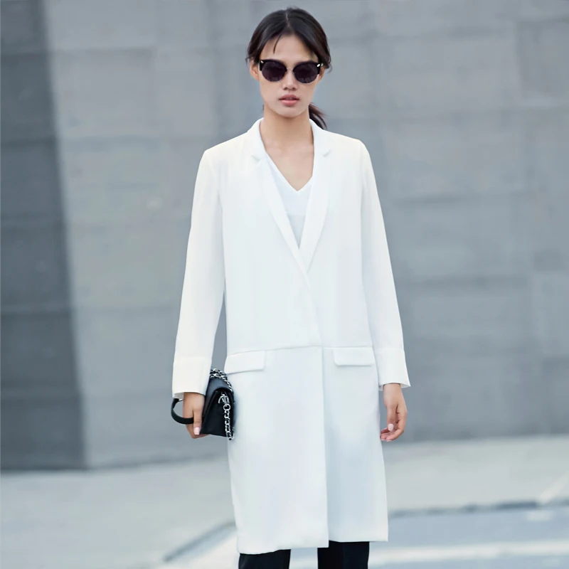 white coat Amii женский минималистичный осенний блейзер для офисных леди, шикарный модный костюм, длинные женские пальто, черная куртка - Цвет: white coat