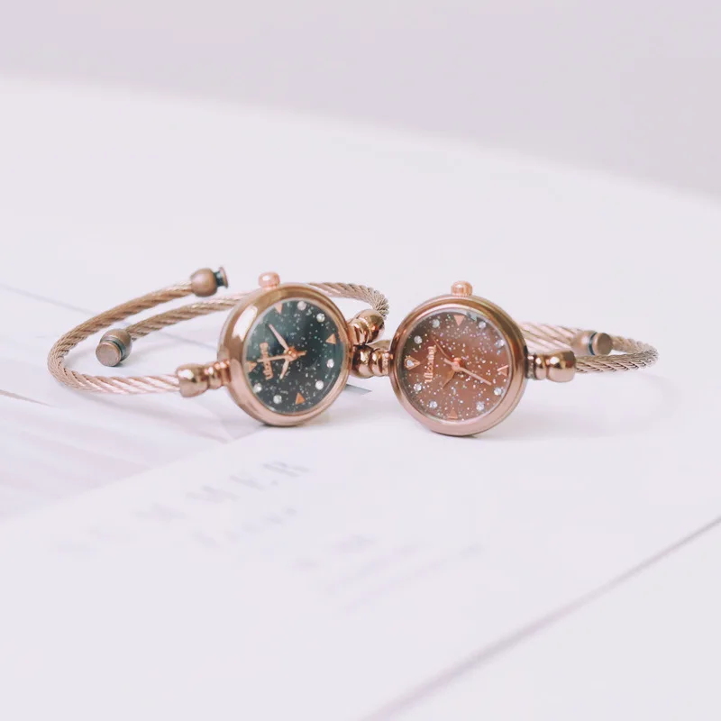 Звездное небо женские часы Открытый браслет крошечные милые женские наручные часы со стразами розовое золото модные повседневные уникальные элегантные подарочные часы