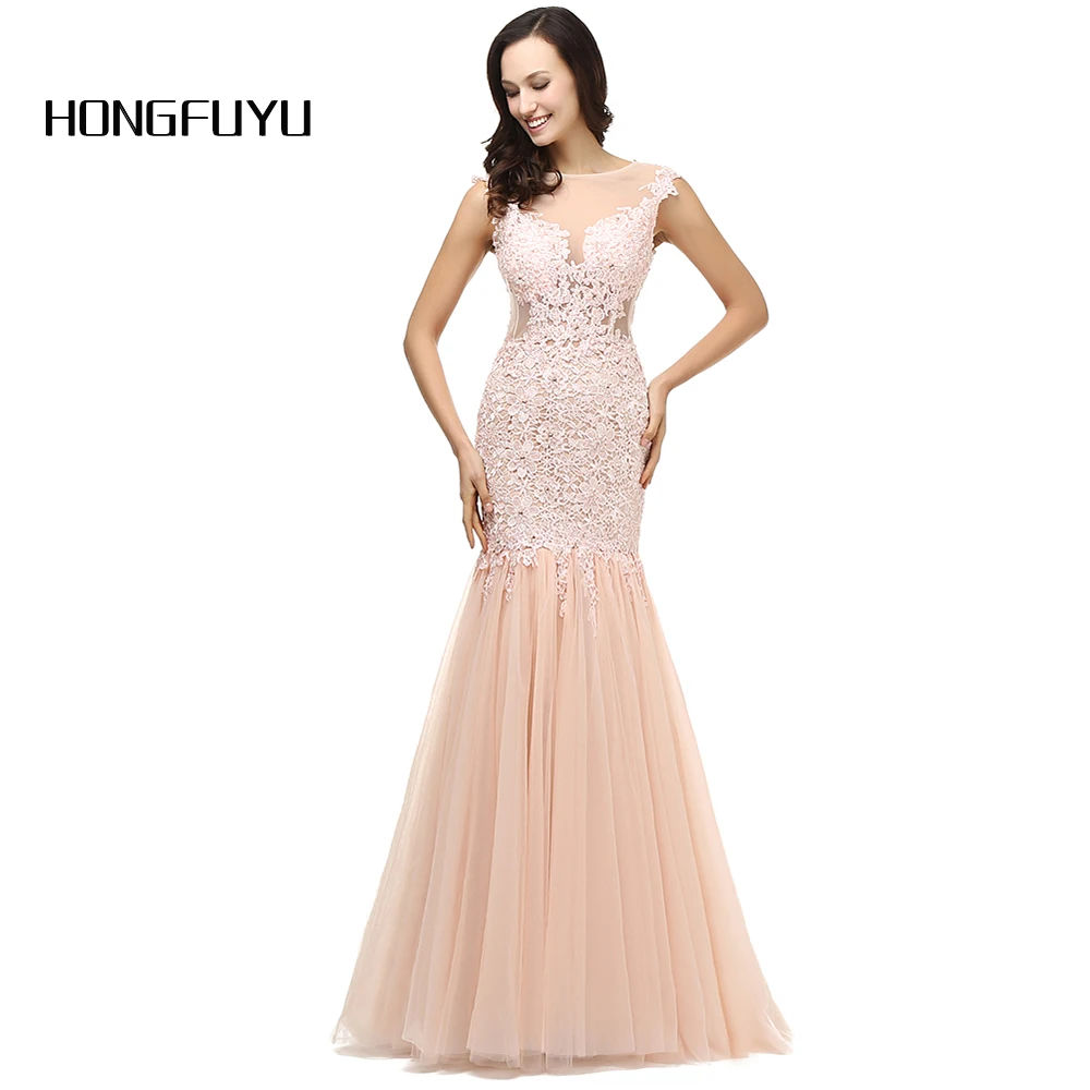 

Vestido De Festa Sexy Scoop Neck Mermaid Tulle Beads Appliques Long Evening Dresses 2019 Floor Length Evening Dress DB240