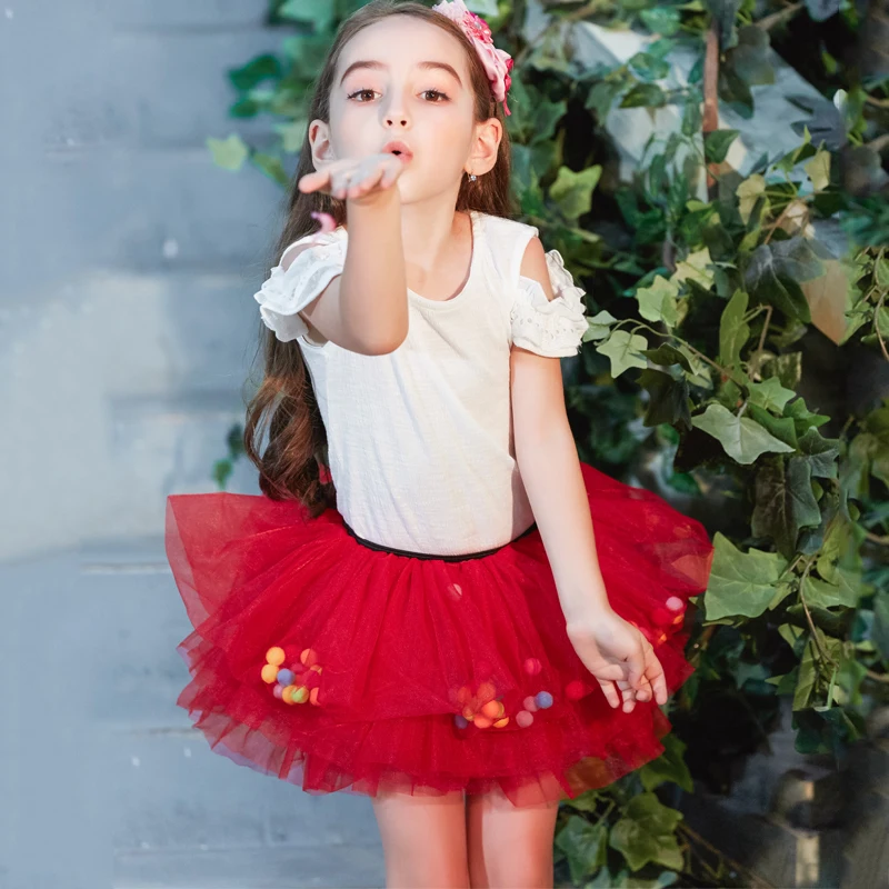 Buenos Ninos Baby Girls Fluffy 8-Layers Ballet Dance Pettiskirt Girl Princess Tulle Skirt With Pompom Puff Balls For 1-6T21
