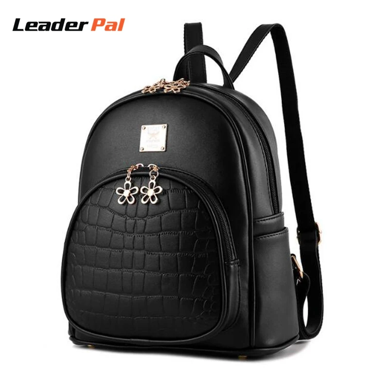 Fashion 2017 Backpack Women Backpacks Alligator Style School Bags For Teenagers Girl Small Bag Black PU