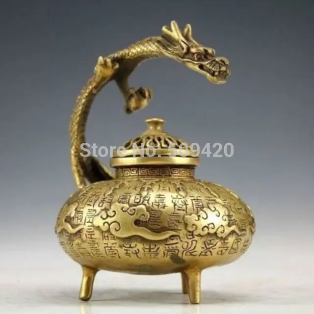 

Original Exquisite China Old Hand Carving Dragon Statue Brass Incense Burners NR