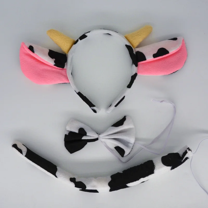 

Kids Adults Milk Dairy Cattle Cow Animal Ears Headband Bow Tie Tail Cosplay Costume Props Party Favors Christmas Halloween
