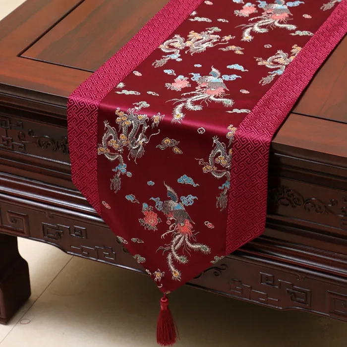Proud Rose китайский стиль атласная настольная дорожка скатерть домашний декор настольный флаг с кисточкой креативный чехол для стола - Цвет: 09