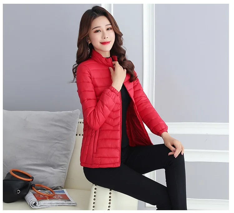 UHYTGF, тонкая хлопковая куртка, Короткие топы, зимняя куртка, Женское пальто, корейский стиль, тонкий, плюс размер, Женская парка, пальто, волнистый узор, стеганая куртка - Цвет: Red