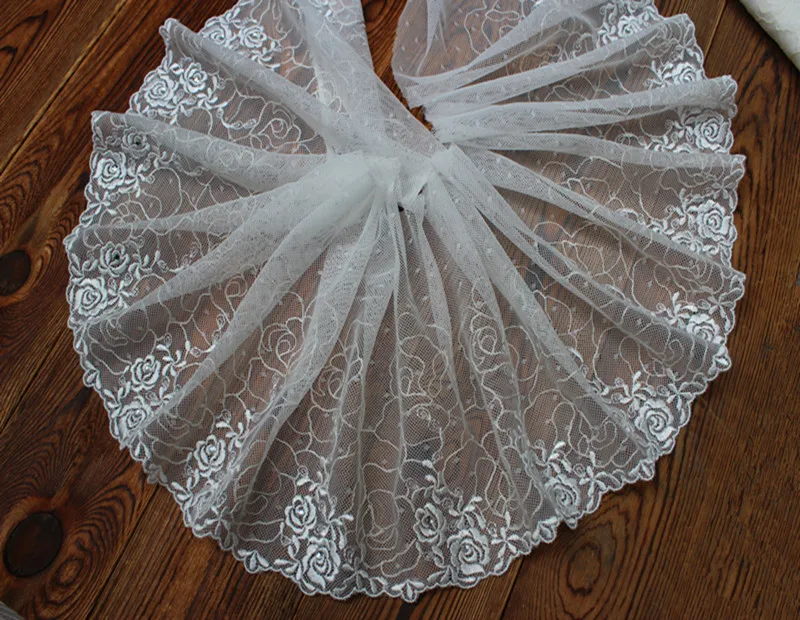 

19cm or 7.5inch wide -5yards/lot Ironed Crystal Stones Off White Embroidered Floral Tulle Lace Trim ~Gorgeous Beauty~