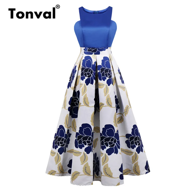 

Tonval Floral Maxi Dress Elegant Gorgeous Women Vintage Dresses Sleeveless Off Shoulder Long Evening Party Dress