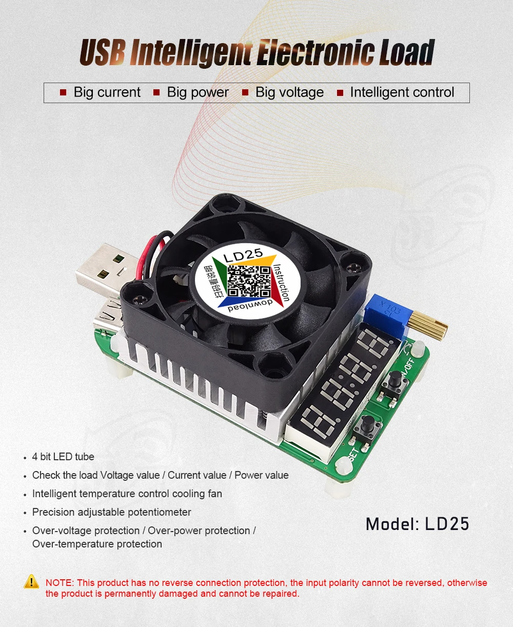 LD25 USB Интеллектуальная защита регулируемый электронный Вольтметр постоянного тока Напряжение тока 25 Вт Сопротивление усилителя