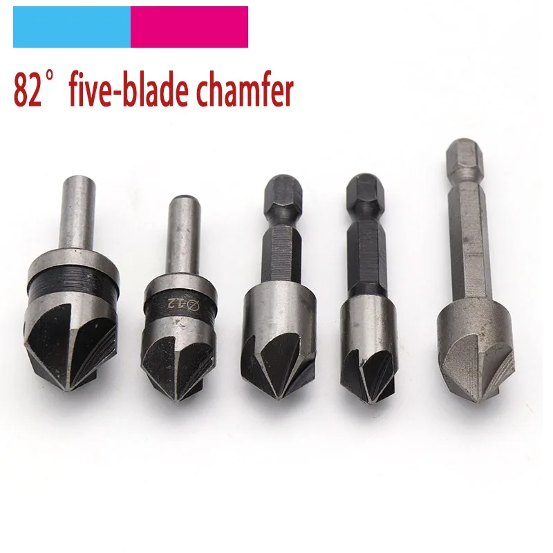 

5pcs 82 Degree HSS 5 Flutes Countersink Drill Bit Point Angle Chamfer Chamfering Woodworking Cutter 1/4" Hex/Round Shank