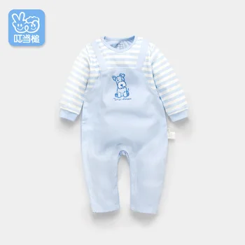 

Dinstry 2018 spring and Autumn Puppy embroidery Romper color blocking