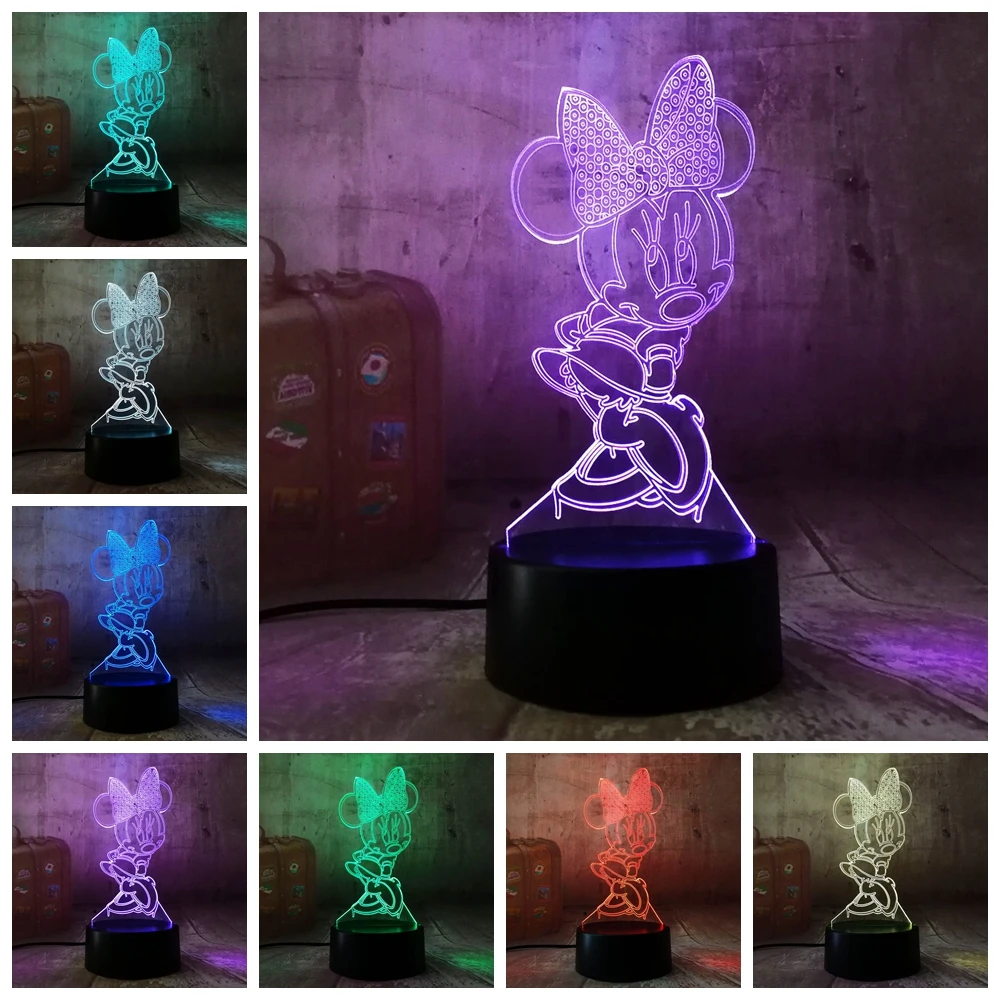  3D Cartoon Minnie Mouse LED RGB Night Light 7 Color Change Desk Table USB Lamp for Child Kids Chris - 32887787794