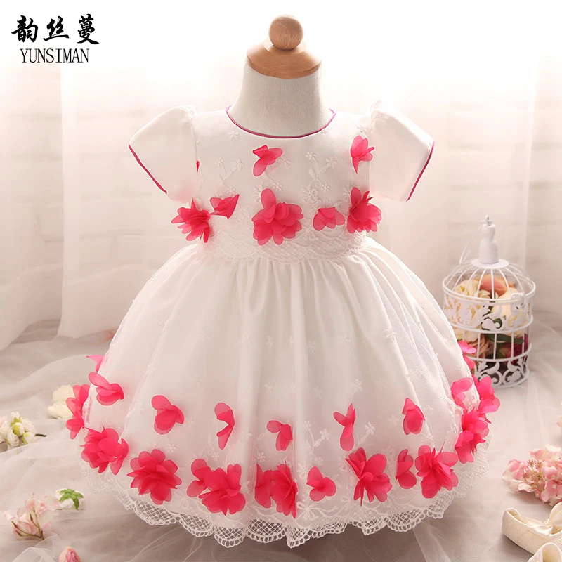 Vestidos Da Menina Do Bebê recém-nascido 3 6 9 12 24 meses as crianças batismo vestido de manga curta red roxo floral Vestidos de bebê para o Infante 2M208