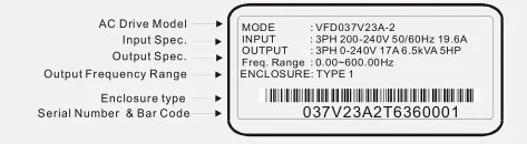 Вход 3ph инвертор VE Серии высокочастотный преобразователь инвертор VFD055V43A-2 0~ 480 В 13A 0~ 600 Гц 5.5квт 7.5HP