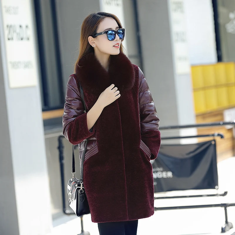 Noir Manteau Naturel Ayunsue Réel De Renard En Taille Femmes Femme Laine Véritable Grande Fourrure Wyq1707 2018 bourgogne Doudoune Col Hiver Chaud Cuir 5xl ZZxPpw1q