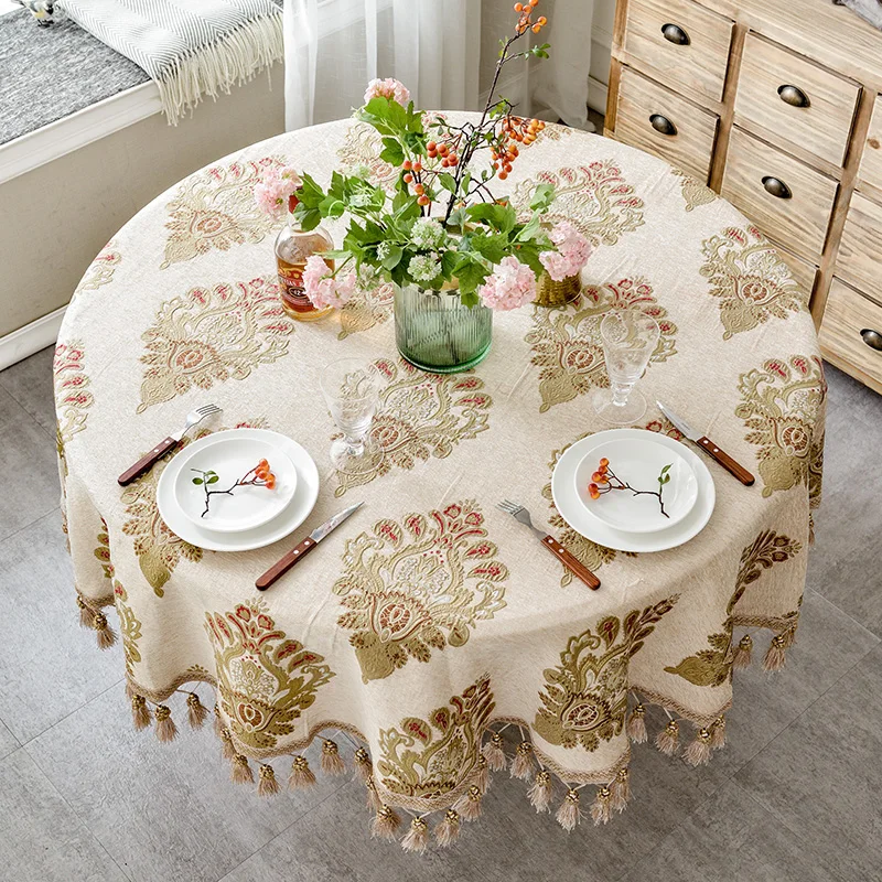  Luxury European Style Round Table Cloth with Tassel Embrodered Jacquard Table Cover Coffee House Ho