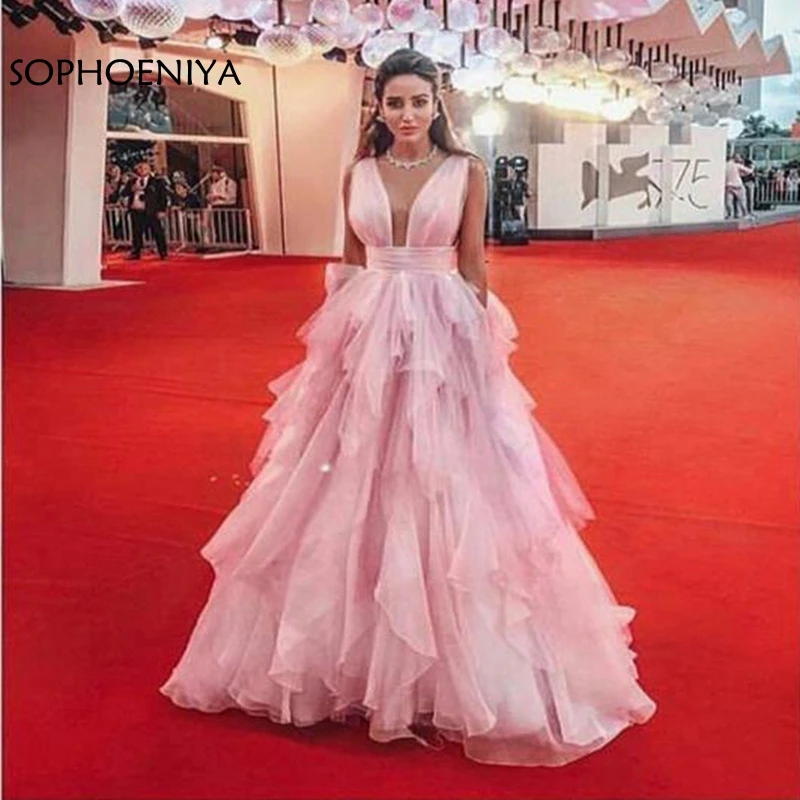 

New Arrival Pink V Neck A-Line Evening dress 2019 abiye robe de soiree Formal dress Party ever pretty Evening gown abiye elbise