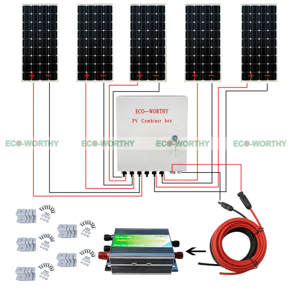 

100W Mono Solarpanel 500W Solaranlage off Grid + Solar Combiner Box