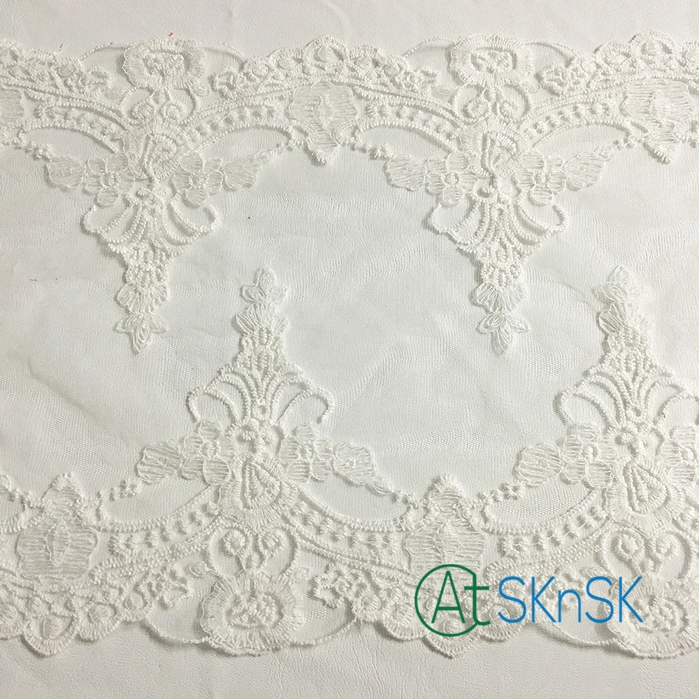 

10 Yards/lot 30CM Wide Fine Craft White Flower Embroidery Mesh Lace fabric for Wedding Sewing Decoration A2