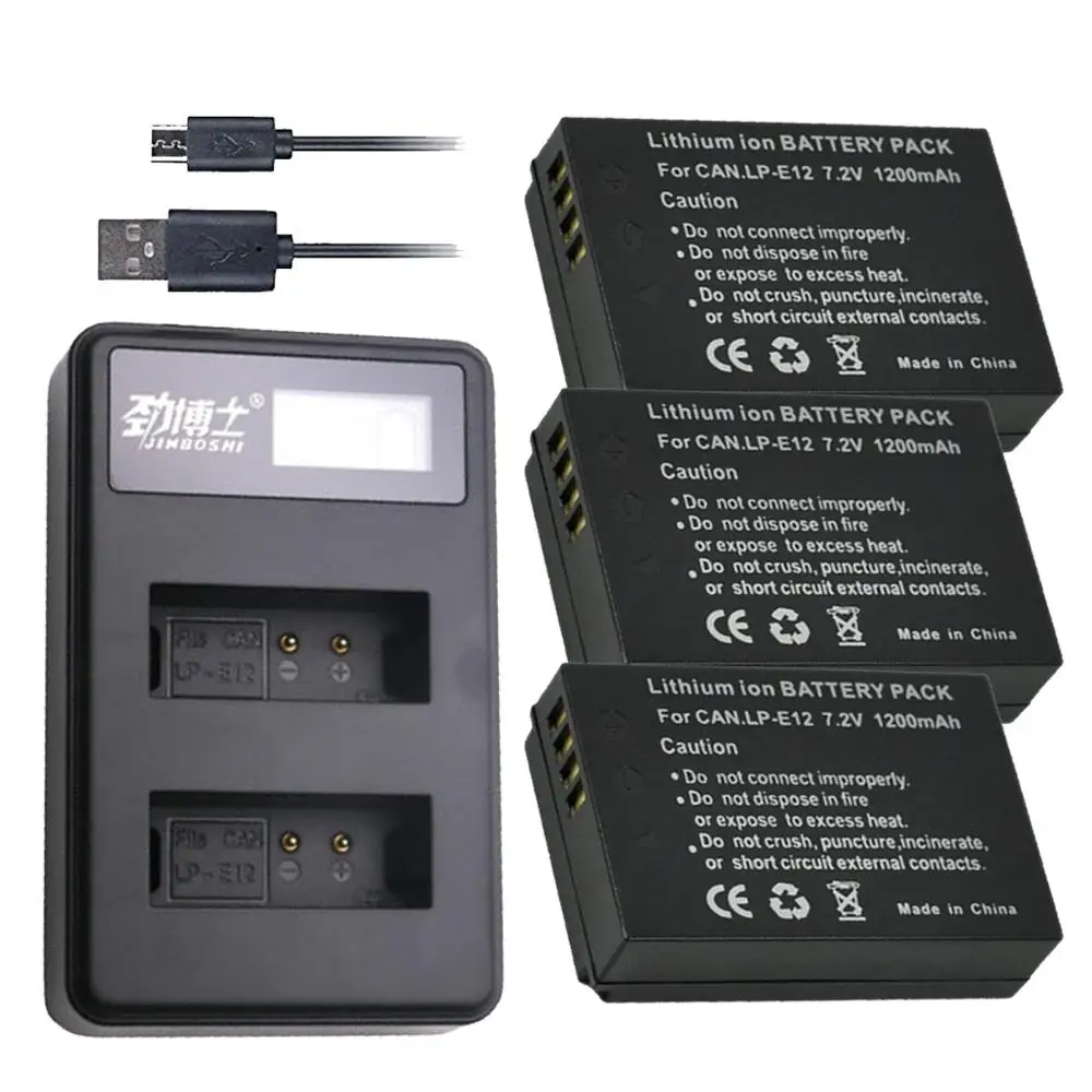 3 шт. 1200 мАч LP-E12 LPE12 LP E12 батареи для камеры + ЖК-дисплей USB двойное зарядное