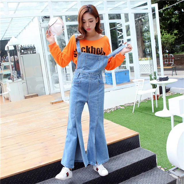 zip back bodycon flare pants women 2018 korean fashion spring summer overalls casual high waist denim jumpsuit boot cut Jeans