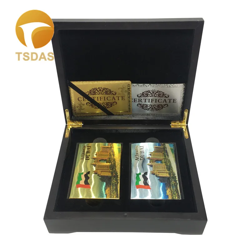 

Atlantis Hotel Gold & Silver Playing Cards With Black Wooden Box, Collection Gold Poker Cards Set Best Souvenir Gift