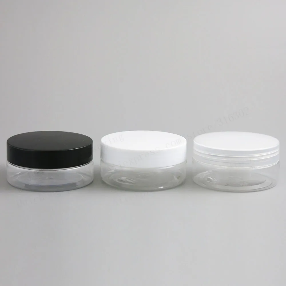 

50g Empty Clear Pet Cream Jar Pot With White Black Clear Lids with PE Pad 5/3oz Cosmetic Container Thread size 67mm 24pcs