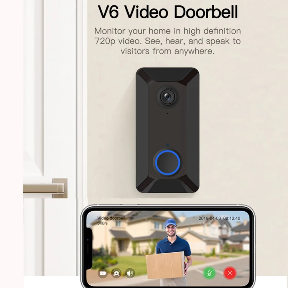 V6/V7 HD WiFi Real-Time Video Doorbell Wireless Security Camera Automatic induction Video isual Intercom for iOS&Android