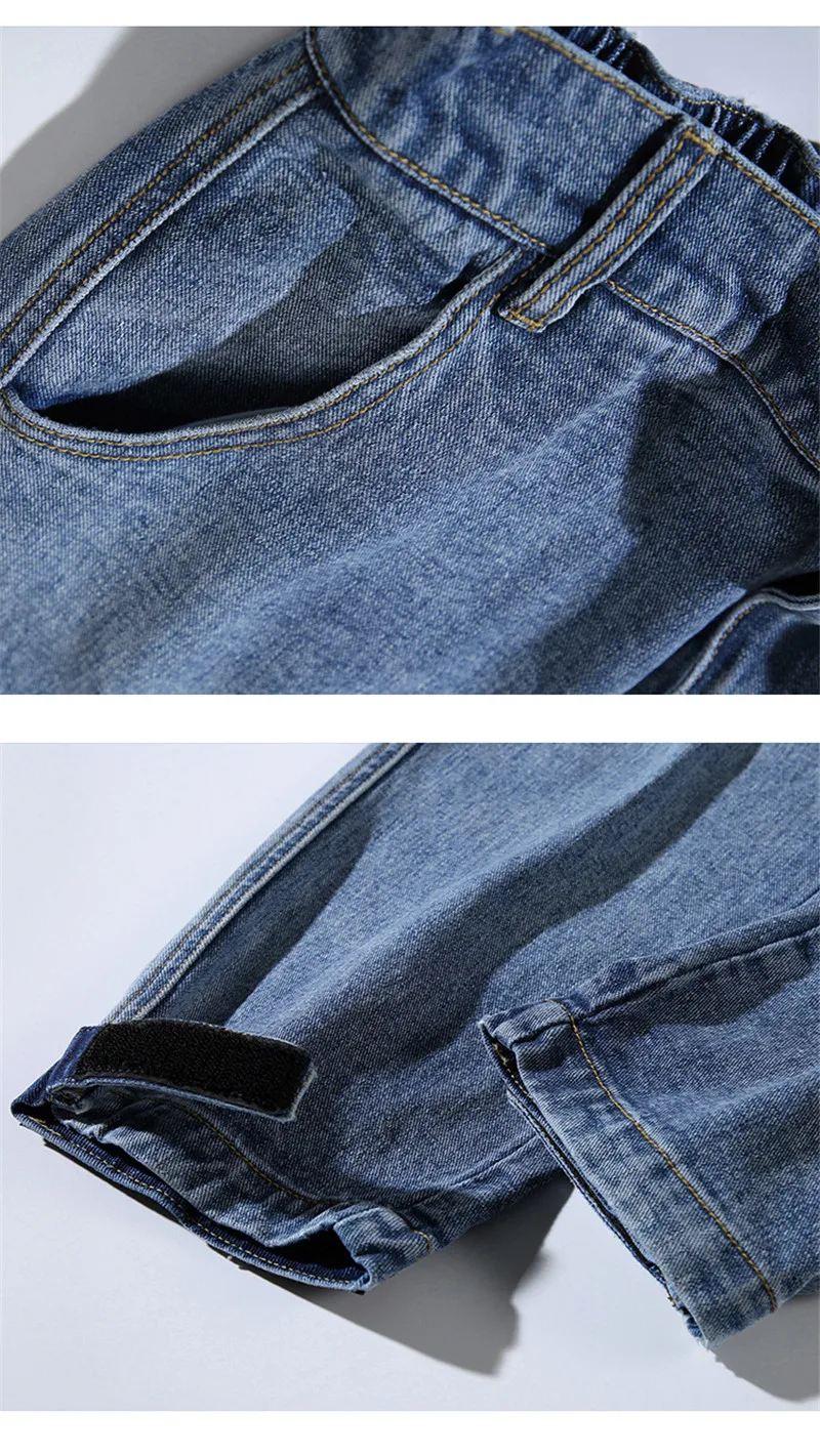 Fashion Loose Men's Cargo Pants Vintage Washed Man Multi-Pockets Jeans Patchwork Big Pockets Distressed Beam Feet Denim Trousers (10)