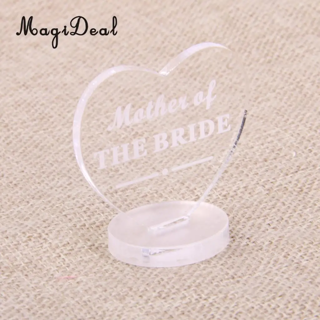 MagiDeal Clear Love Heart Wedding Table Centerpiece -The Bride/GroomMother/Father Name Plaque for Wedding Party Favor Supply 