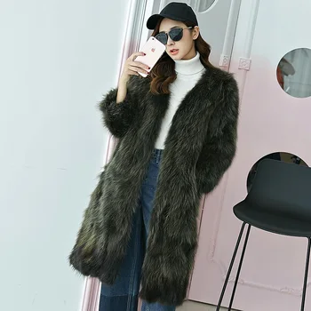 Günstige X-lange 100 Cm Natürliche Waschbär-hundepelz Mäntel Oberbekleidung Frauen V Neck 3/4 Hülse Echtpelz Jacken 2018 Neue Ankunft Herbst Winter