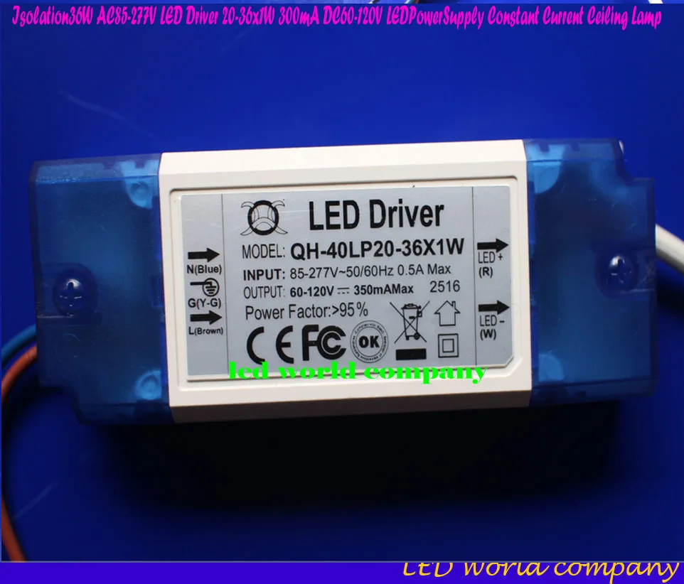 2 шт. isolation36w AC85-277V Светодиодный драйвер 20-36x1w 300ma dc60-120v ledpowersupply постоянный ток потолочный светильник