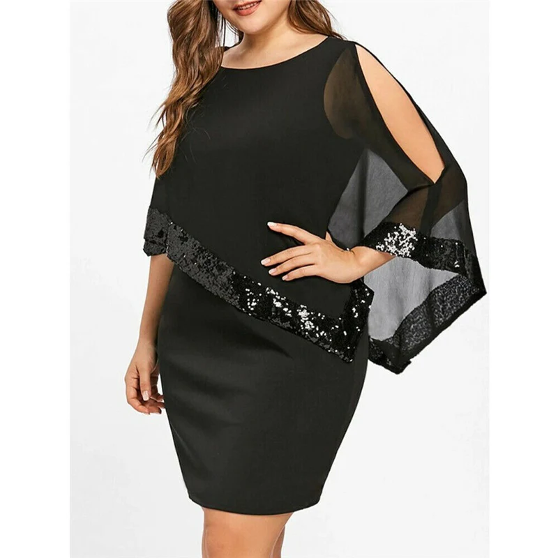 Fashion Irregular Sequins Dress Plus Size Women Sexy Slim Ladies Solid Color Casual Bodycon Party Dresses 2019 Summer Lady | Женская