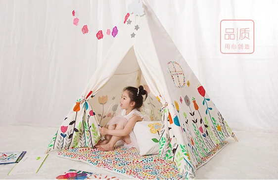 Милое хлопковое Типи детская игровая палатка Хлопок Холст Дети teepee белый игровой дом ткань детская кровать, палатка в помещении
