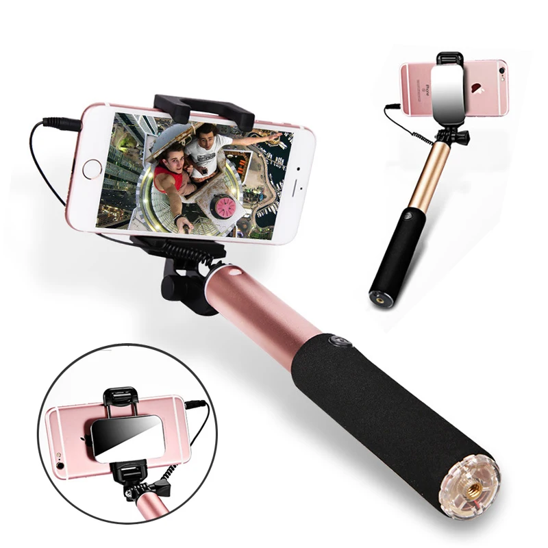 

Mirror Monopod Selfie Stick Foldable Wired Extendable For iPhone X 8 7 6 6S Plus For Xiaomi For Samsung For Huawei For Android