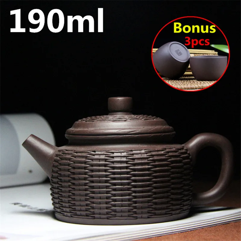 

2017 Chinese Teapots 190ml YiXing Purple Clay Tea Pots Handmade Authentic ZiSha Tea Set Ceramic Kung Fu Pot Kettle Bonus 3 Cups