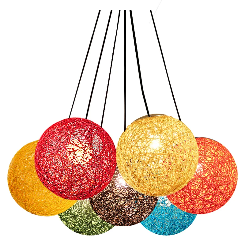 Creative Colorful Ma Rattan Ball LED String Fairy Lights Wicker Pendant