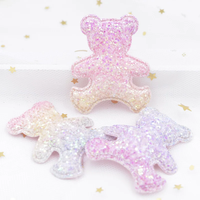 

DIY Baby Hair Accessories Glitter Iridescence Fabric Bear Appliques Cake Decorative Girls Happy Birthday Party Dessert Decor S10