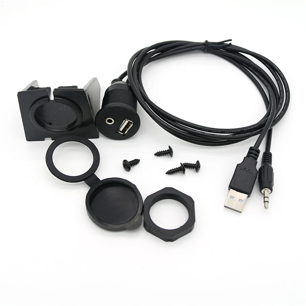 

New USB 3.0 3.5mm Male to USB AUX Female Extension Flush Mount Dashboard Cable Cord for Car Boat Dash Board Panel