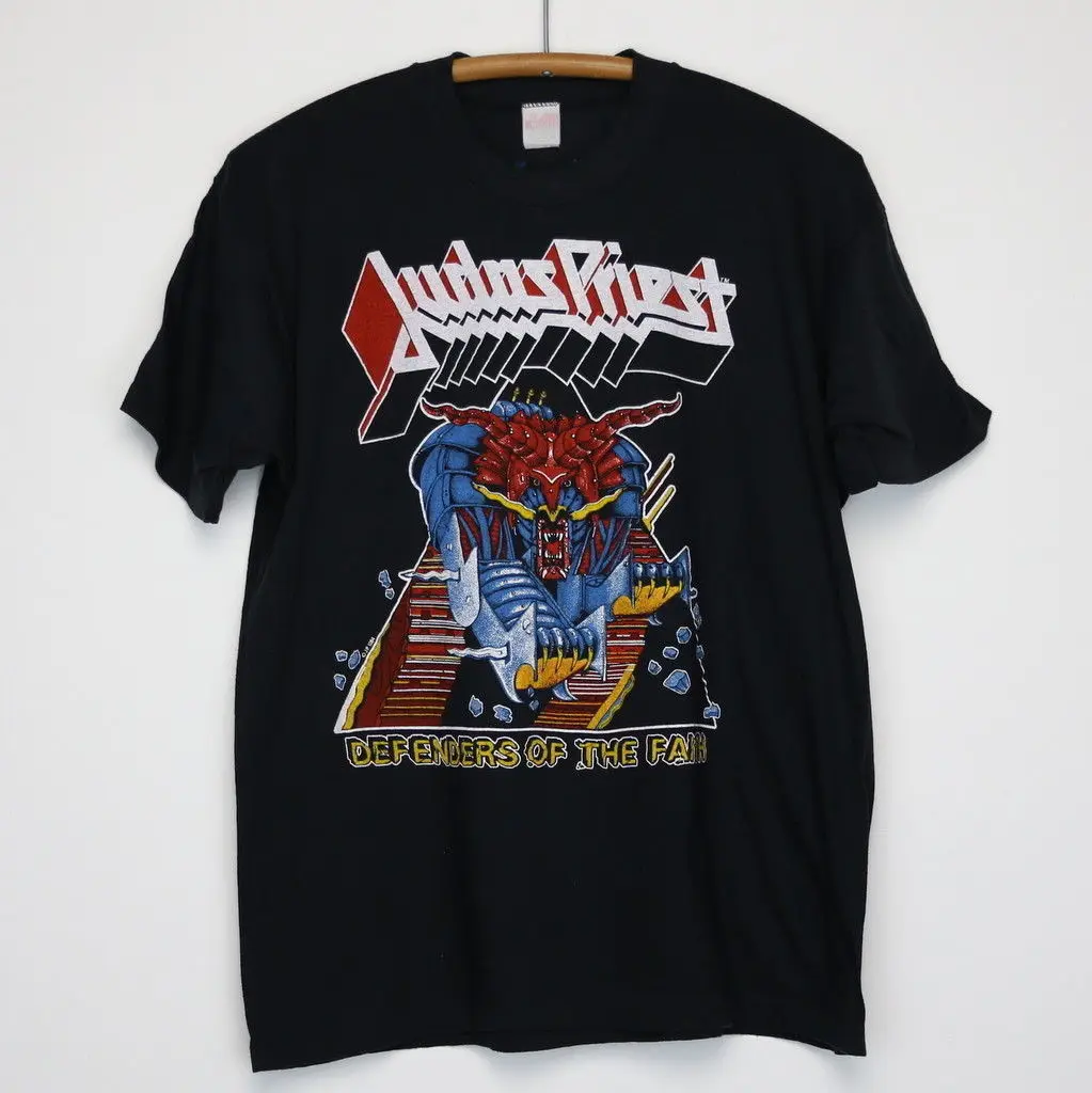 

Judas Priest Shirt Vintage Tshirt 1984 Defenders Of The Faith Tour Heavy Metal Fashion T Shirts Slim Fit O Neck Funny