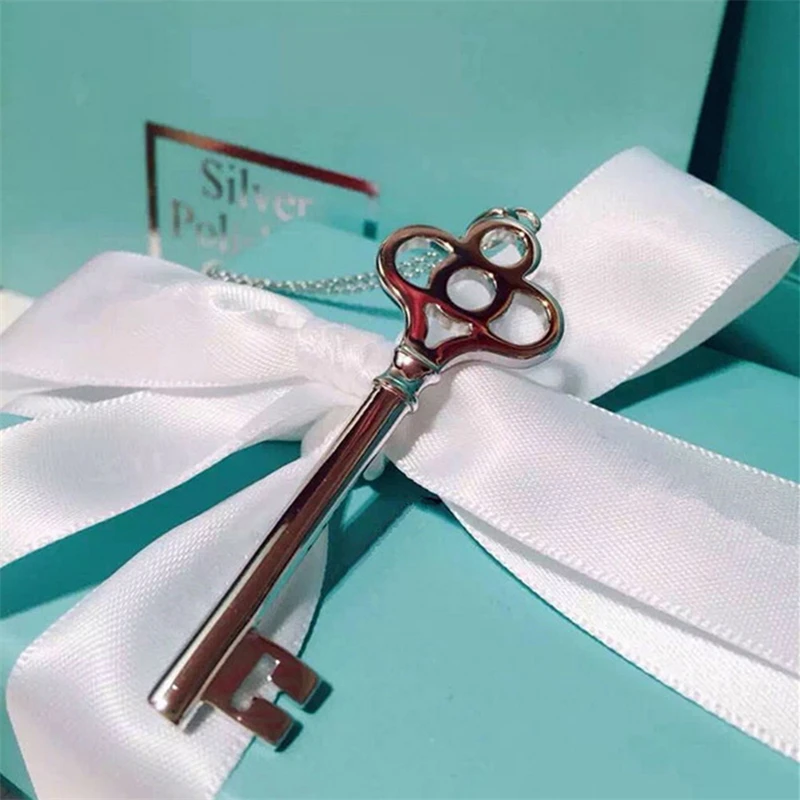 

Large Crown Key Pendant Necklace Women 100% Genuine Sterling Silver 925 Free Chain & Original Box Set Top Quality Bijoux Gifts