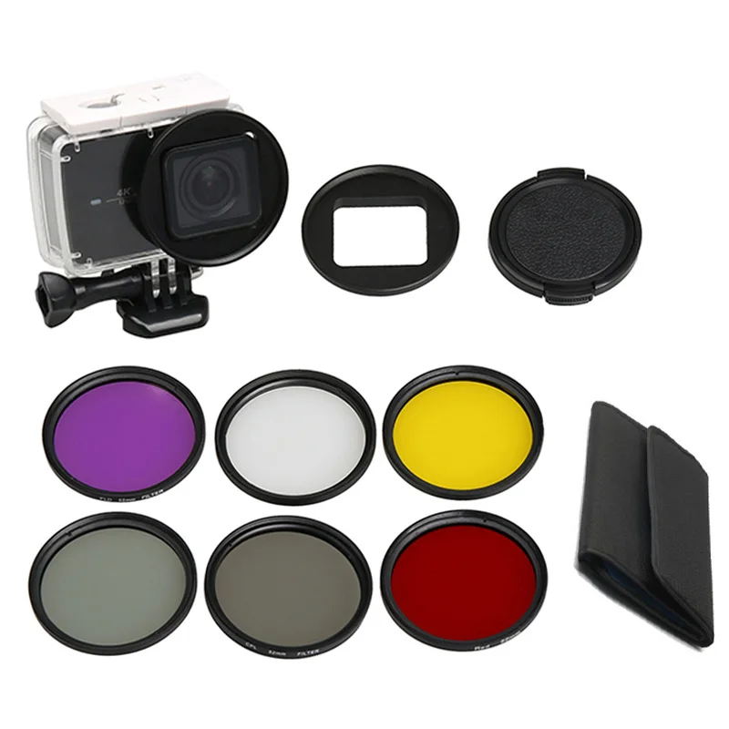 

Filter Diving Yellow Red Purple UV CPL ND4 Underwater 52mm Adapter Ring Dive Filtors for Xiaomi YI 4K II Waterproof Case