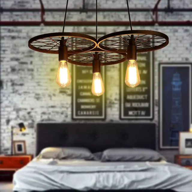 3 Wheels Creative Hanglamp Industrieel Pendant Lights 3 Wheels Creative Hanglamp Industrieel Pendant Lights Retro Nostalgia Rust Incandescent Energy Saving