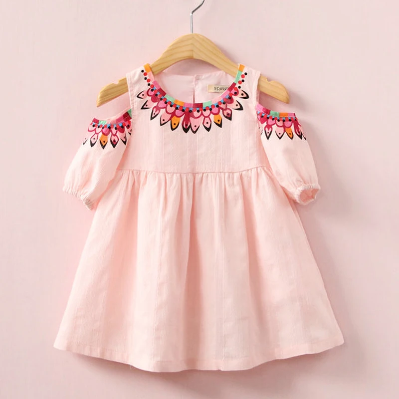 

2019 kids dress for girl fashion spring Print strapless dress cotton clothing princess casual dress